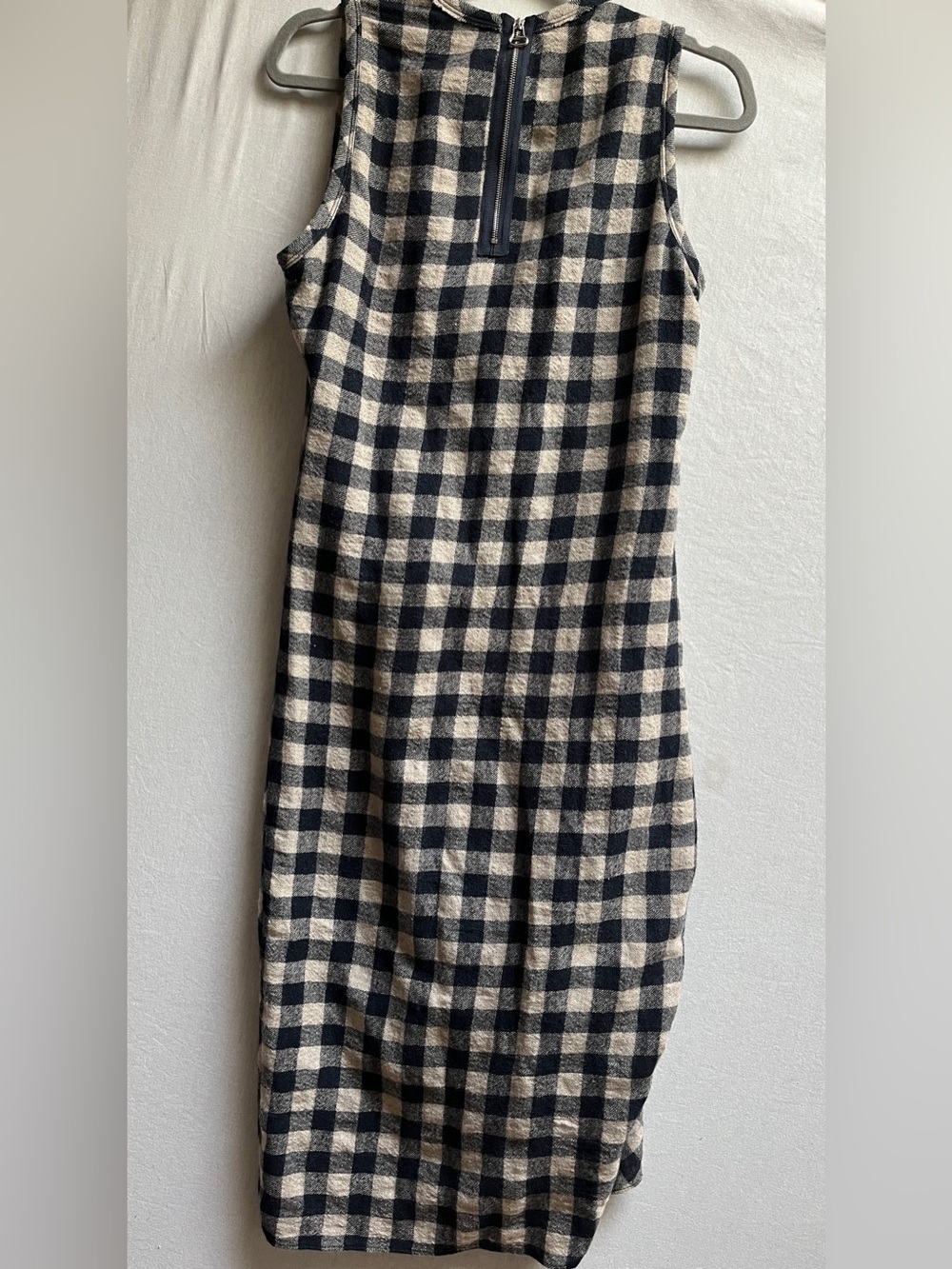 James Perse Virgin Wool Gingham Ruched Cinched Waist Midi Dress Sz S (Sz Tag 1) - Picture 2 of 10
